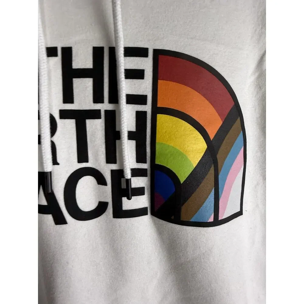 The North Face Hoodie Mens Large White Pullover Rainbow Graphic Sweatshirt